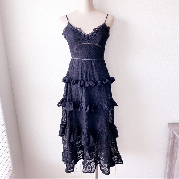 Dresses & Skirts - Black Lace Ruffled Midi Dress